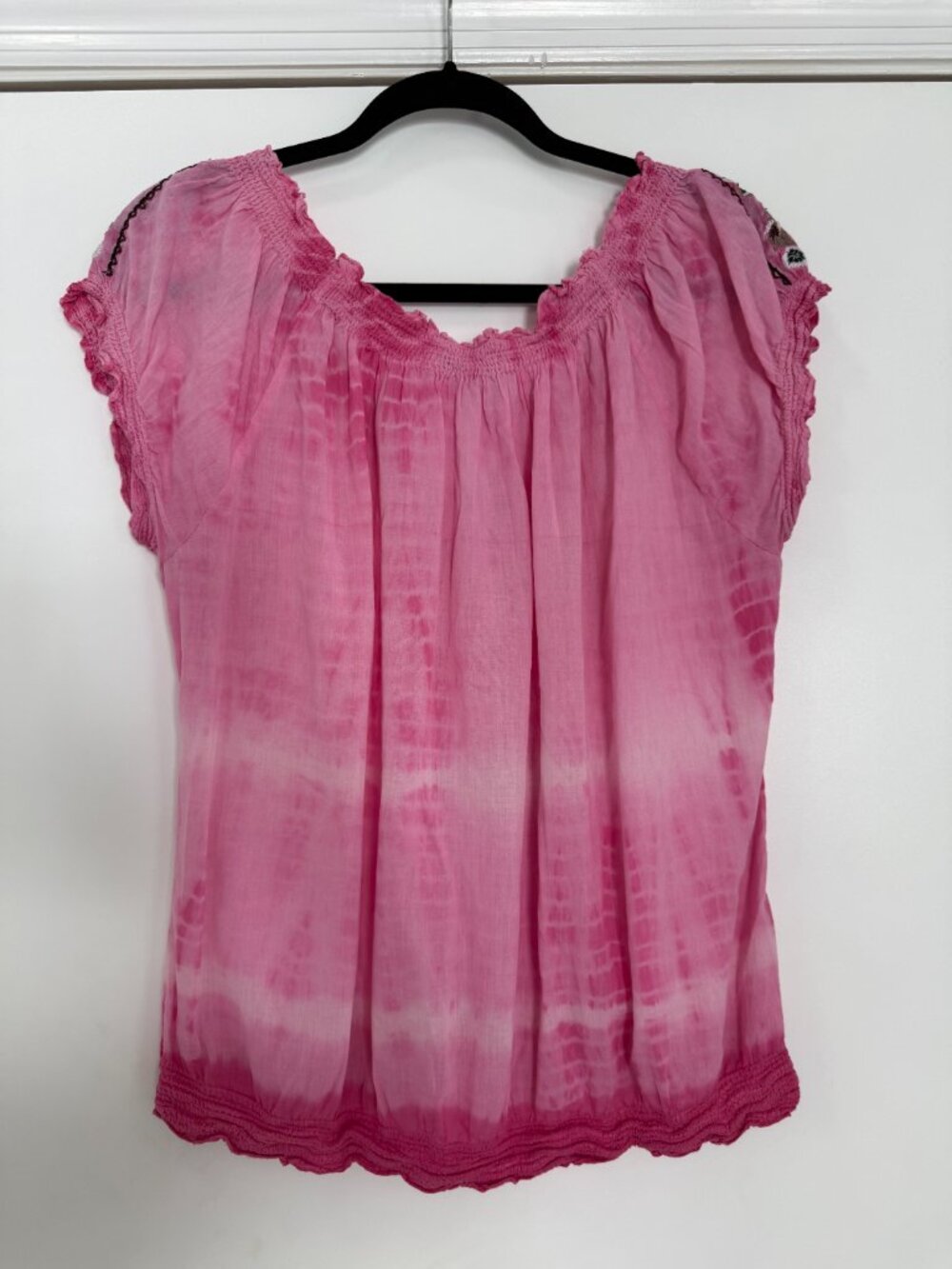 Boston Proper Pink Tie-Dye Peasant Blouse - Large - Picture 2 of 6